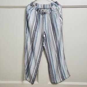 Briggs Women Linen Blend Wide Leg Pull-On Pants Blue White Stripe Sz Med See Pic